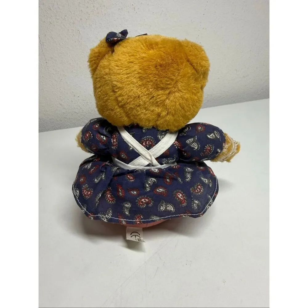 Vtg Braun Original Teddy Bear Mohair Wool Growler Germany Girl Bavarian Dress